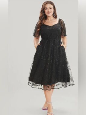 Witchy Celestial Moon Stars BloomChic Black Evening Dress with Scoop Neck